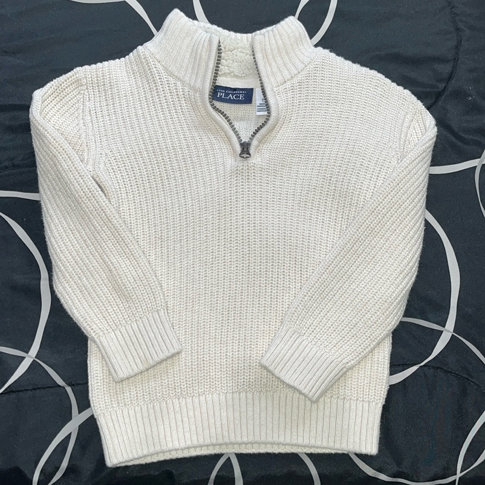 Cream knit sweater with quarter zip